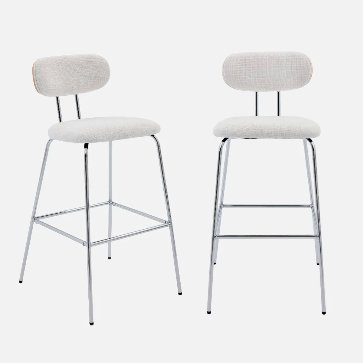 sweeek Set di 2 sgabelli da bar in rovere e tessuto idrorepellente piedi in metallo cromato