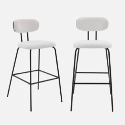 Set di 2 sgabelli da bar legno curvato tinto noce e tessuto idrorepellente gambe in metallo nero