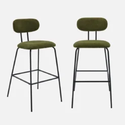 Set di 2 sgabelli da bar legno curvato tinto noce e tessuto idrorepellente gambe in metallo nero