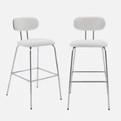 sweeek Set di 2 sgabelli da bar legno tinto noce e tessuto idrorepellente gambe in metallo cromato