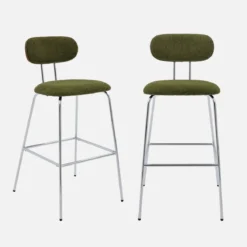 Set di 2 sgabelli da bar legno tinto noce e tessuto idrorepellente gambe in metallo cromato