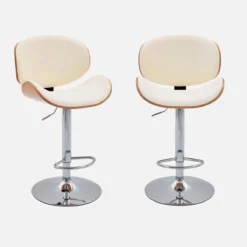 sweeek Set di 2 sgabelli da bar regolabile decorazione legno curvato e similpelle, 62/83cm