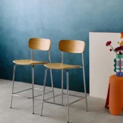 Set di 2 sgabelli da bar vintage metallo e compensato