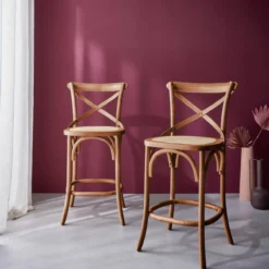 sweeek Set di 2 sgabello da bar bistrot vintage legno