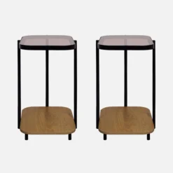 sweeek Set di 2 tavolini da divano vintage in metallo nero e vetro