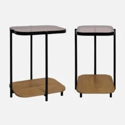 sweeek Set di 2 tavolini da divano vintage in metallo nero e vetro