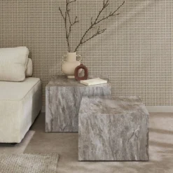 sweeek Set di 2 tavolini quadrati con effetto marmo
