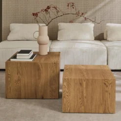 Set di 2 tavolini quadrati effetto frassino