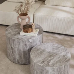 sweeek Set di 2 tavolini rotondi con effetto marmo