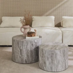 sweeek Set di 2 tavolini rotondi con effetto marmo