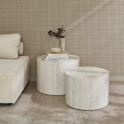 Set di 2 tavolini rotondi con effetto marmo