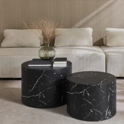 Set di 2 tavolini rotondi con effetto marmo