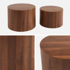 sweeek Set di 2 tavolini rotondi impilabili effetto quercia