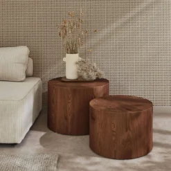 sweeek Set di 2 tavolini rotondi impilabili effetto quercia