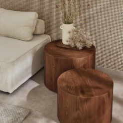 sweeek Set di 2 tavolini rotondi impilabili effetto quercia