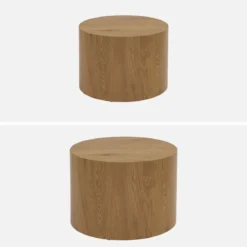 Set di 2 tavolini rotondi impilabili effetto quercia