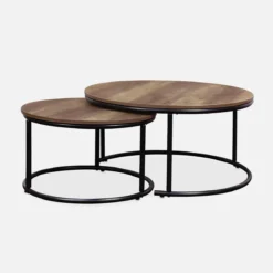sweeek Set di 2 tavolini rotondi in metallo e legno