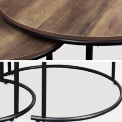 sweeek Set di 2 tavolini rotondi in metallo e legno