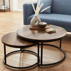 sweeek Set di 2 tavolini rotondi in metallo e legno