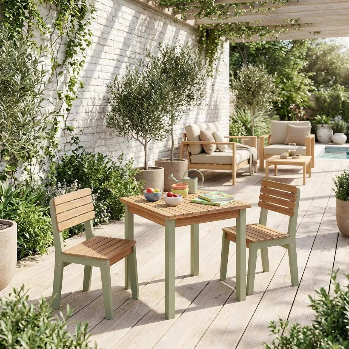 sweeek Set di tavolo per bambini in legno, 2 sedie