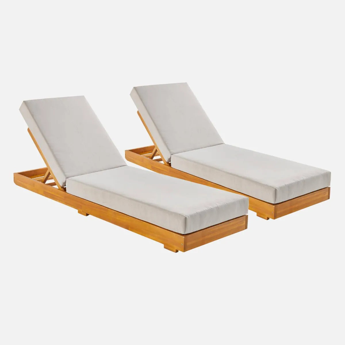 sweeek Set 2 lettini prendisole in acacia e poliestere multiposizione con ruote
