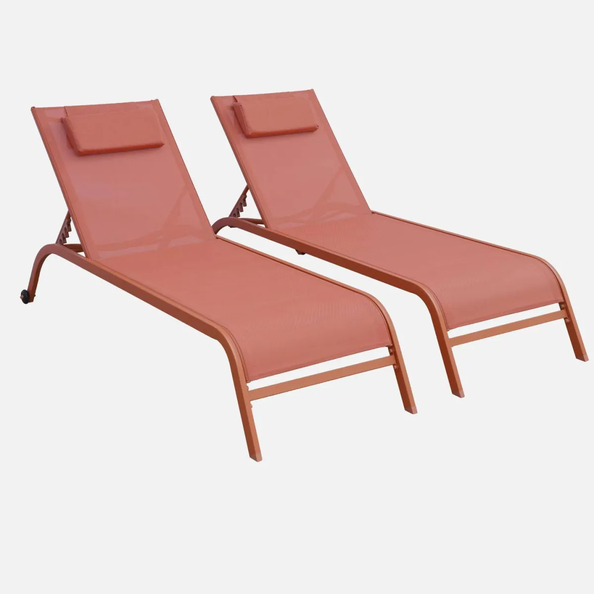 sweeek Set 2 lettini prendisole in acciaio con cuscino e ruote multiposizione