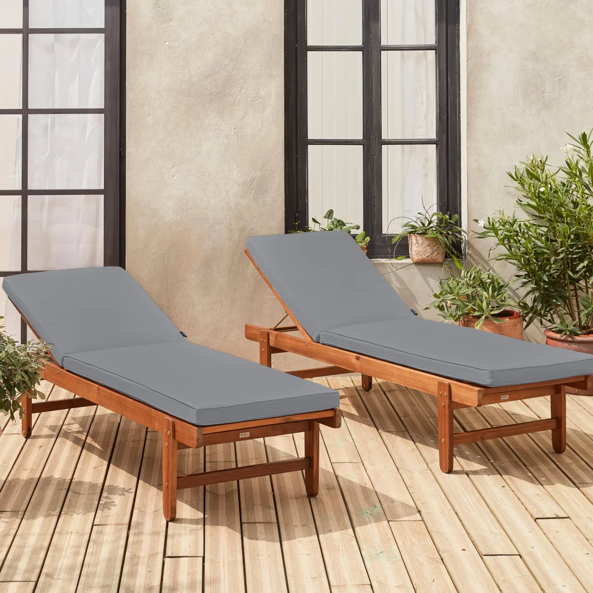 Set 2 lettini prendisole in legno multiposizione