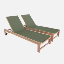 Set 2 lettini prendisole in legno multiposizione con ruote