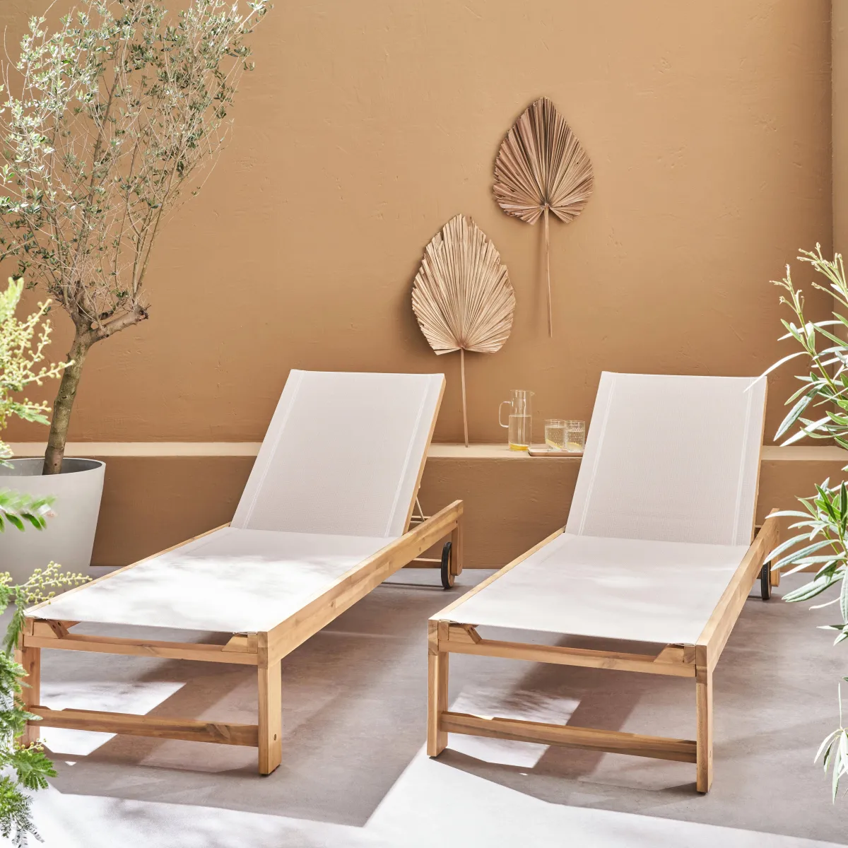 sweeek Set 2 lettini prendisole in legno multiposizione con ruote
