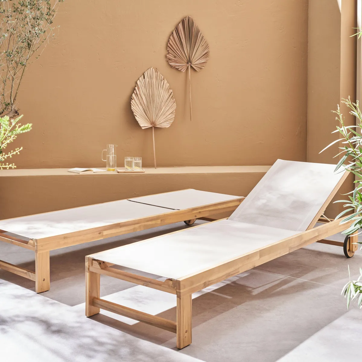 sweeek Set 2 lettini prendisole in legno multiposizione con ruote