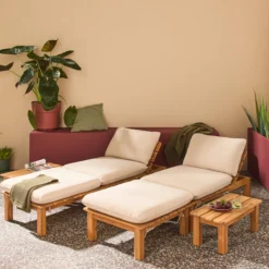 sweeek Set 2 lettini prendisole modulari in legno multiposizione con tavolino