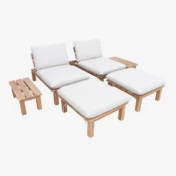 sweeek Set 2 lettini prendisole modulari in legno multiposizione con tavolino