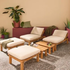 sweeek Set 2 lettini prendisole modulari in legno multiposizione con tavolino