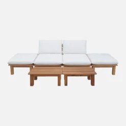 sweeek Set 2 lettini prendisole modulari in legno multiposizione con tavolino