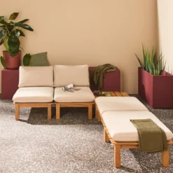 sweeek Set 2 lettini prendisole modulari in legno multiposizione con tavolino