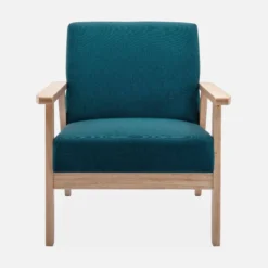 Set panca e poltrona in legno e tessuto, 3 posti