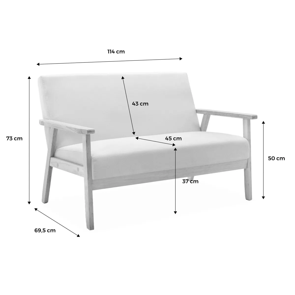 sweeek Set panca e poltrona in legno e tessuto, 3 posti