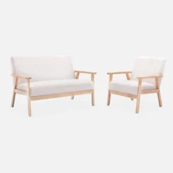 sweeek Set panca e poltrona in legno e tessuto, 3 posti