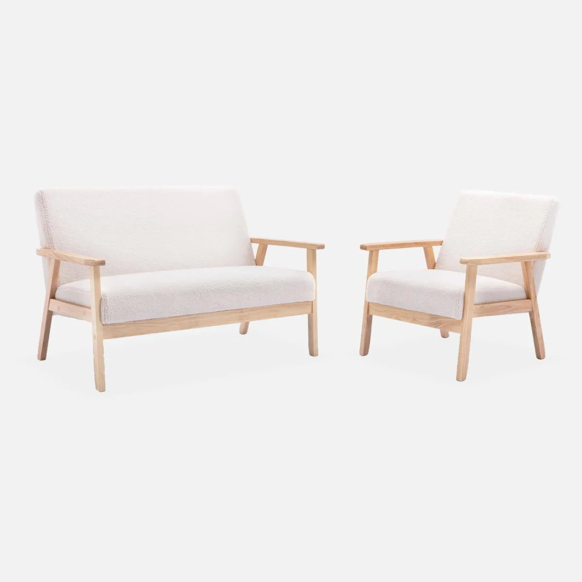 sweeek Set panca e poltrona in legno e tessuto, 3 posti