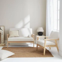 sweeek Set panca e poltrona in legno e tessuto, 3 posti