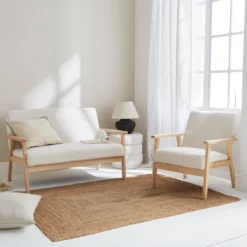 sweeek Set panca e poltrona in legno e tessuto, 3 posti