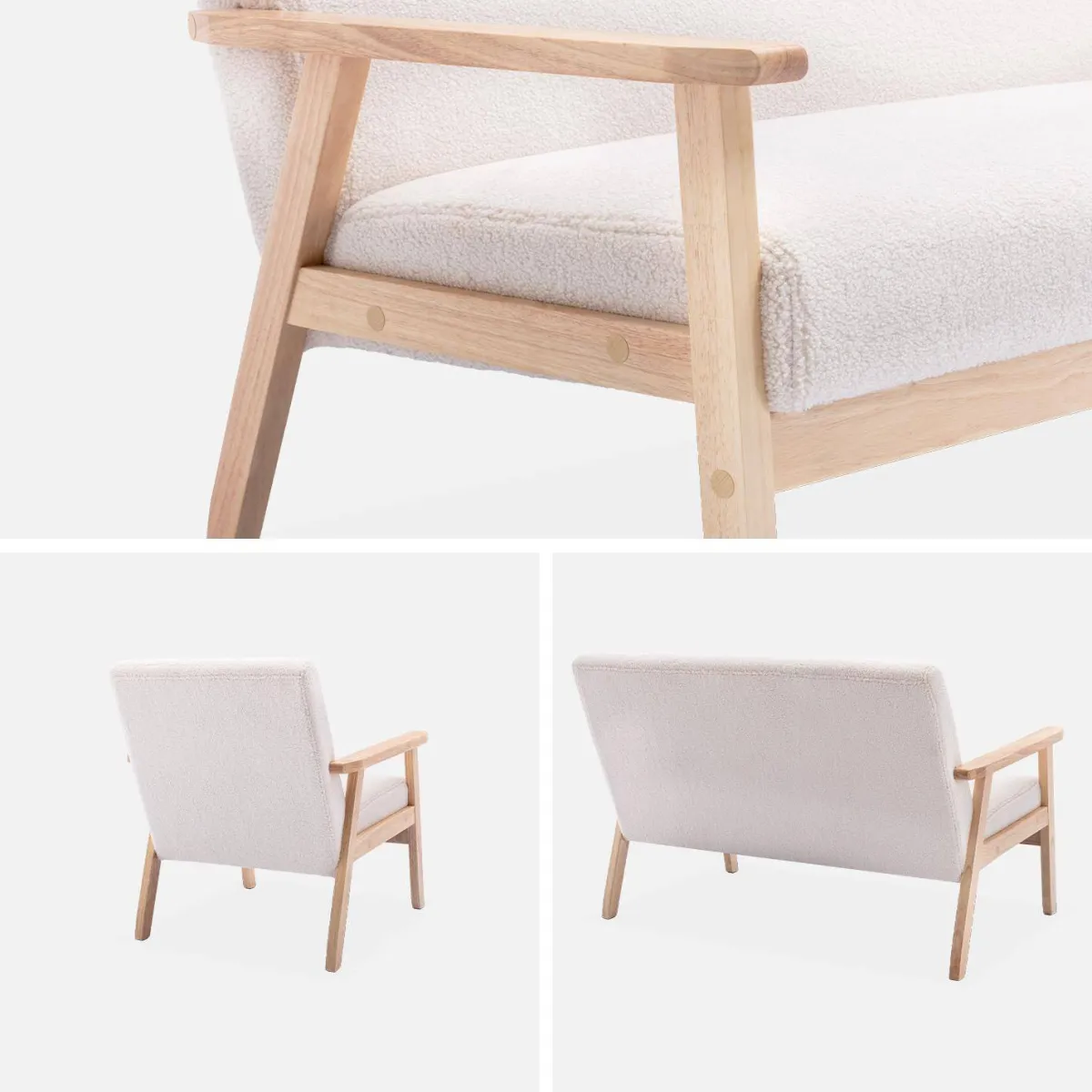 sweeek Set panca e poltrona in legno e tessuto, 3 posti