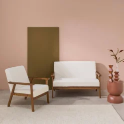 sweeek Set panca e poltrona in tessuto bouclé, 3 posti