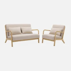 sweeek Set panca scandinava 2 posti e poltrona in legno