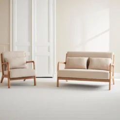 sweeek Set panca scandinava 2 posti e poltrona in legno