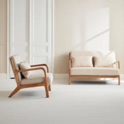 sweeek Set panca scandinava 2 posti e poltrona in legno