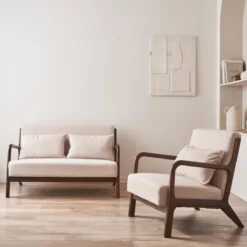 sweeek Set panca scandinava 2 posti e poltrona in legno di hevea