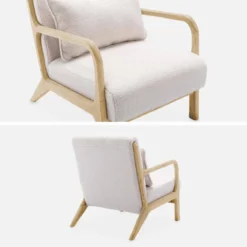 sweeek Set panca scandinava 2 posti e poltrona in legno e tessuto bouclé
