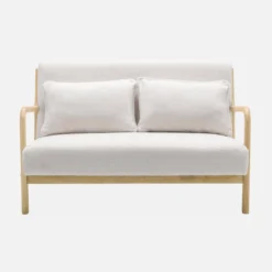 sweeek Set panca scandinava 2 posti e poltrona in legno e tessuto bouclé