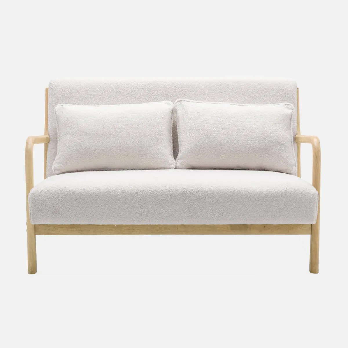 sweeek Set panca scandinava 2 posti e poltrona in legno e tessuto bouclé